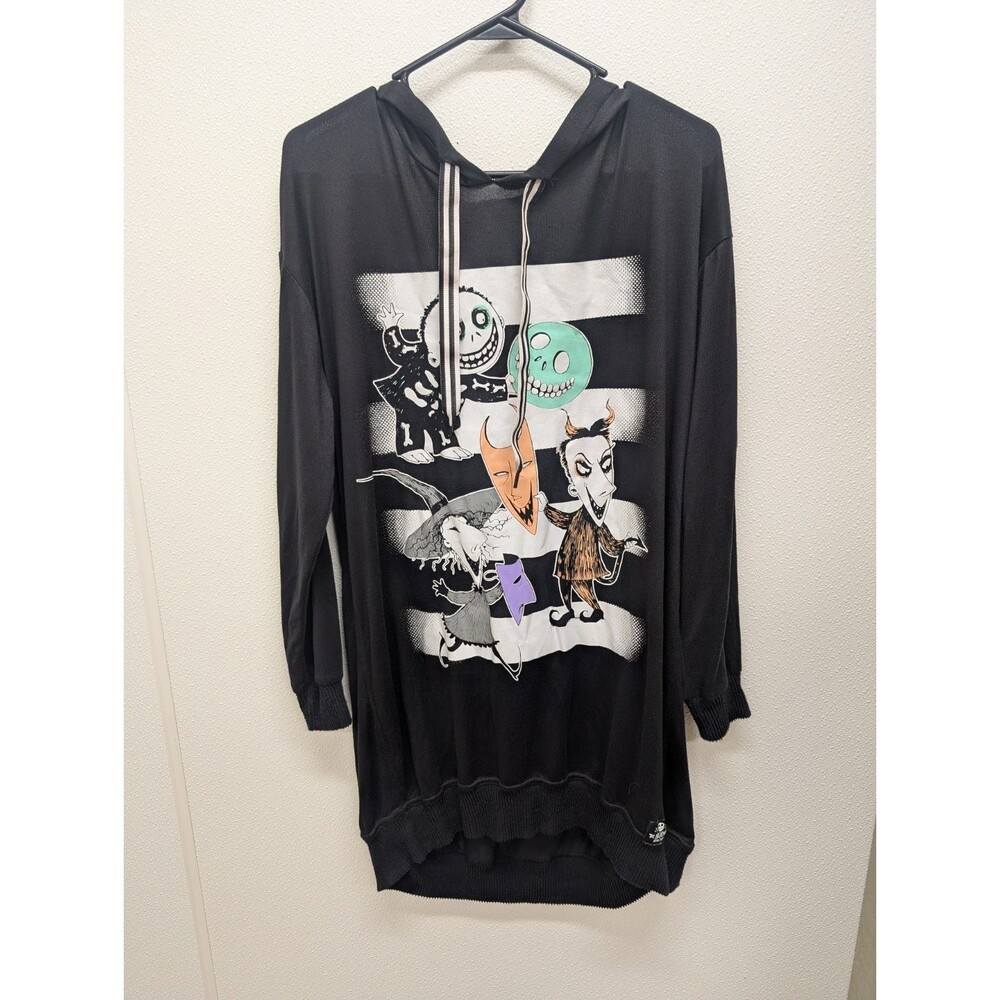 Nightmare Before Christmas Sweater Sz L Loungewear Black Pullover Hoodie Disney